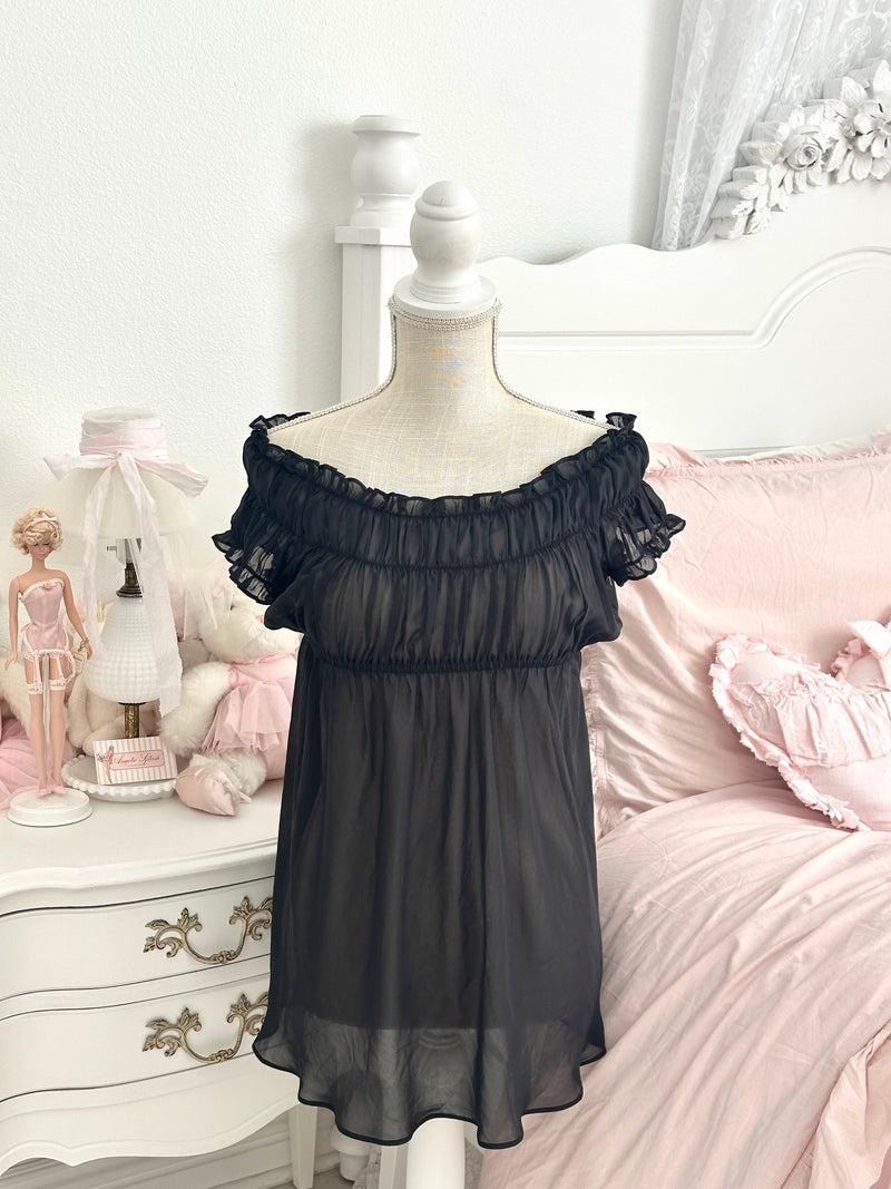 Vintage 2002 Victoria’s Secret Black Sheer Chiffon Babydoll Dress Size S