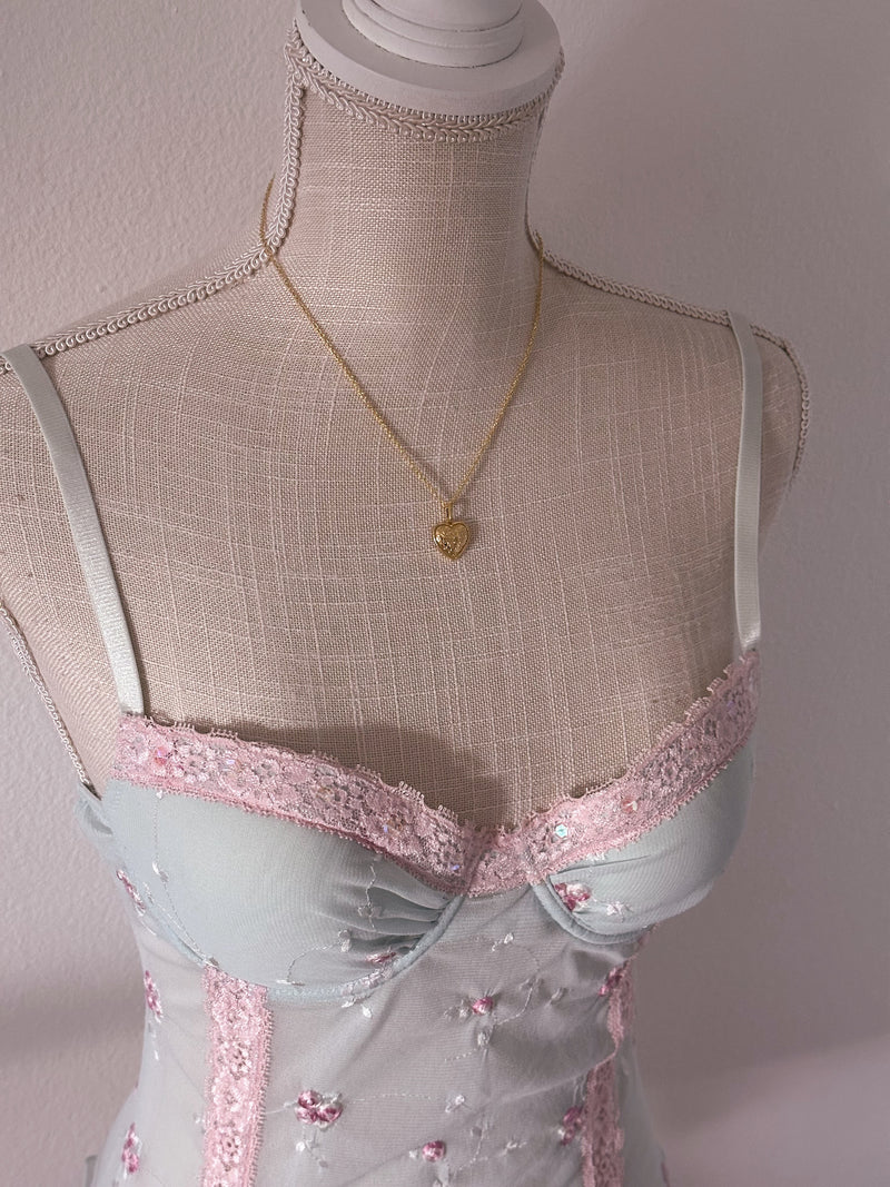 Vintage Victoria's Secret blue and pink corset top size: 34 B