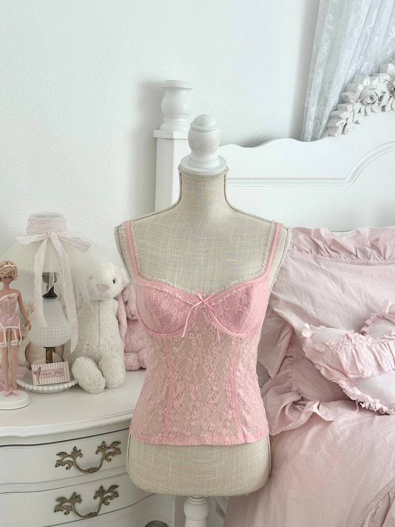 Vintage 2005 Victoria’s Secret Pink Lace Corset Cami Top Size: M