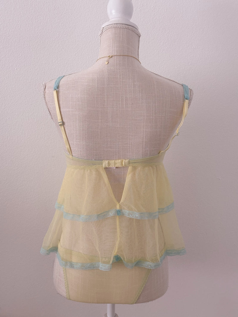 Vintage Victoria's Secret yellow and blue babydoll set size: 34 B