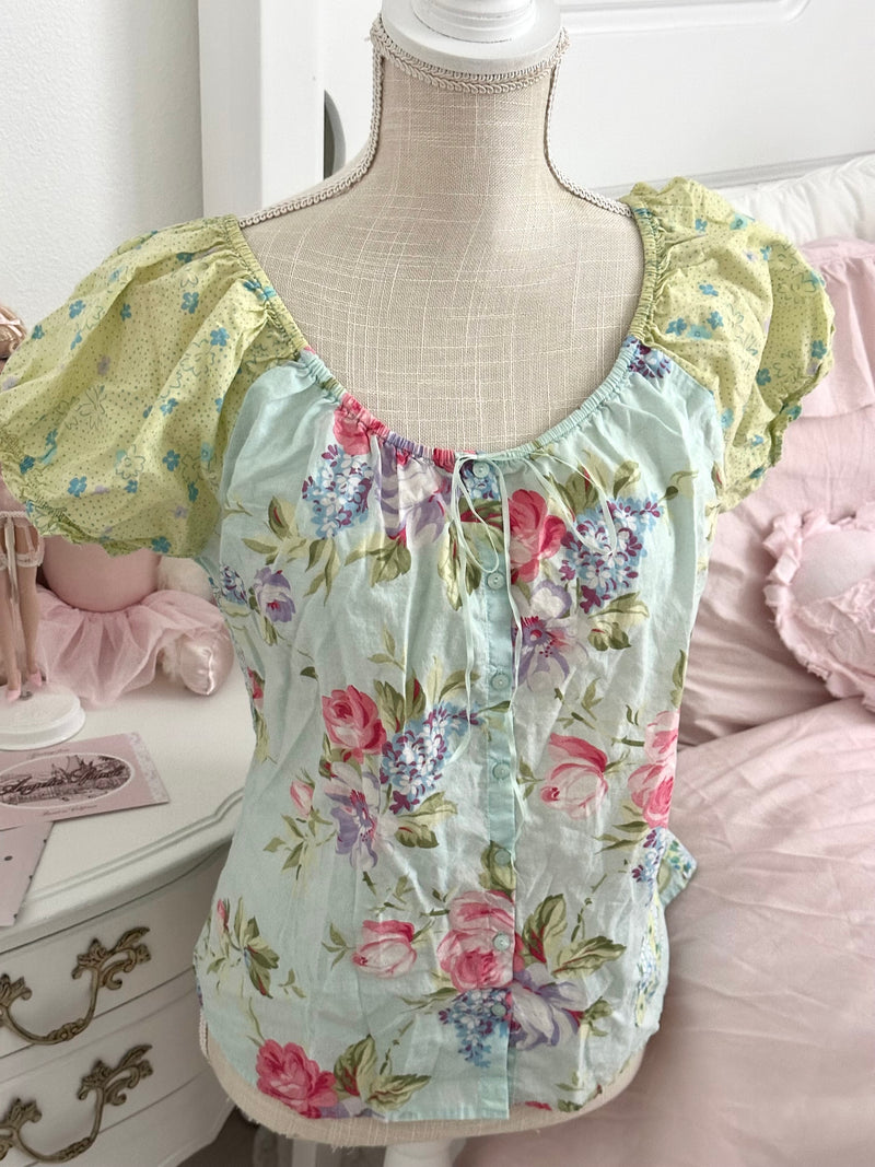 Vintage 2002 Victoria’s Secret Patchwork Floral Cotton Peasant Top Size M