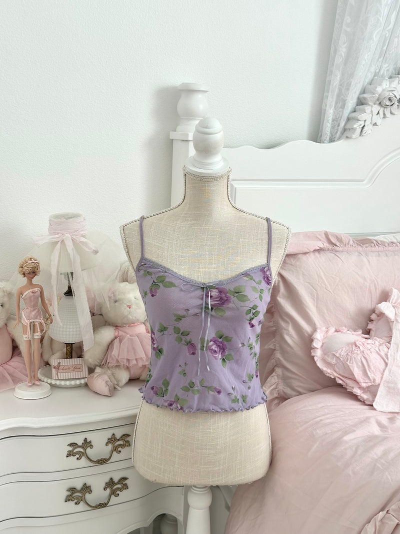 Vintage 2002 Victoria’s Secret Lavender Floral Sheer Mesh Cami Top Size XS