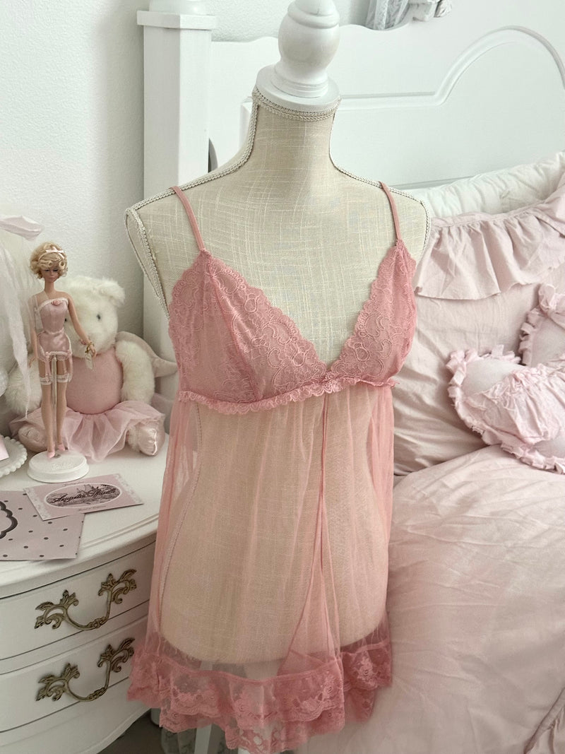 Vintage 2003 Victoria’s Secret Pink Sheer Open Front Babydoll Top Size L