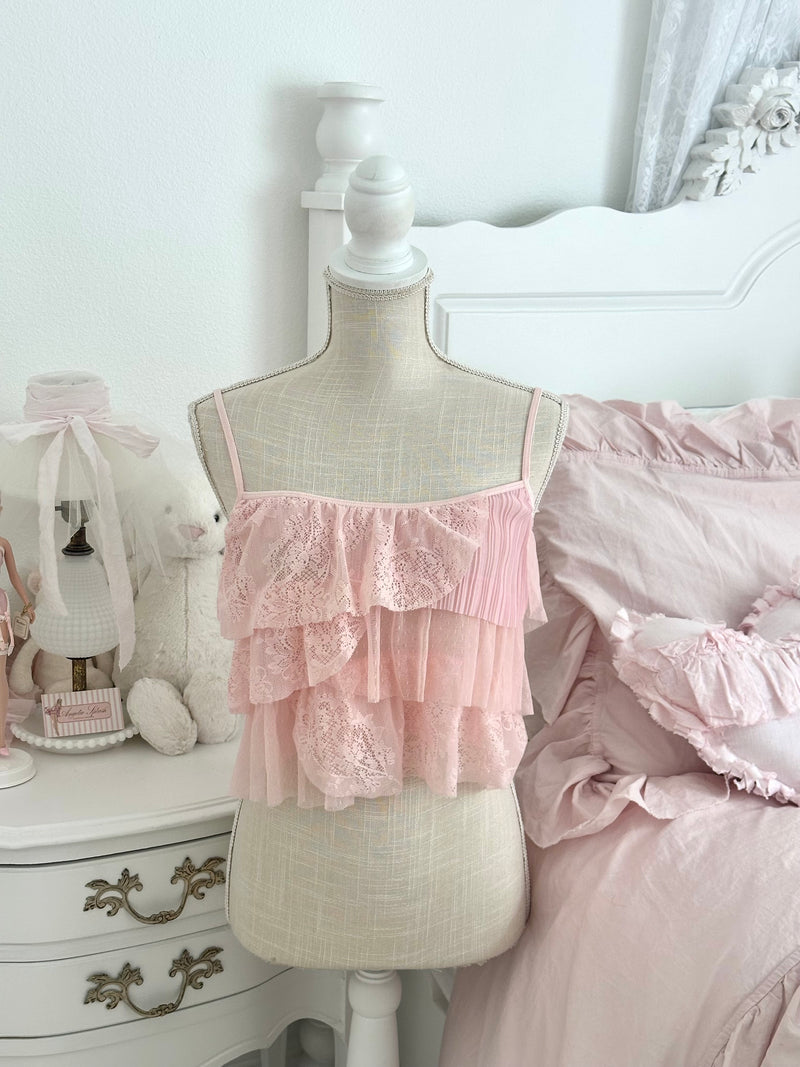 Vintage 2005 Victoria’s Secret Pink Ruffle Lace Cami Top Size: S