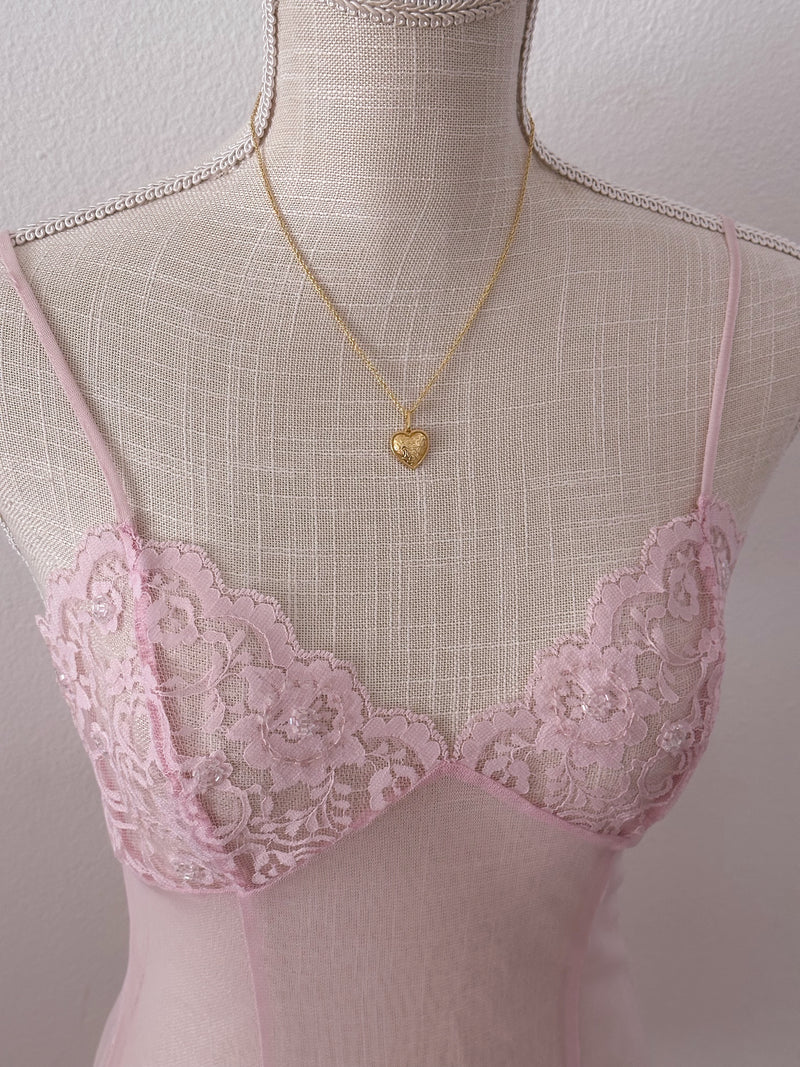 Vintage Victoria's Secret pink sheer baby doll slip set dress size: xs