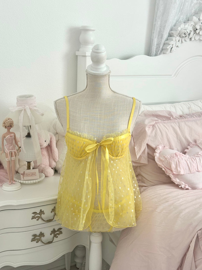 Vintage 2007 Victoria’s Secret Sexy Little Things Yellow Sheer Babydoll & Panty Set Size 34B