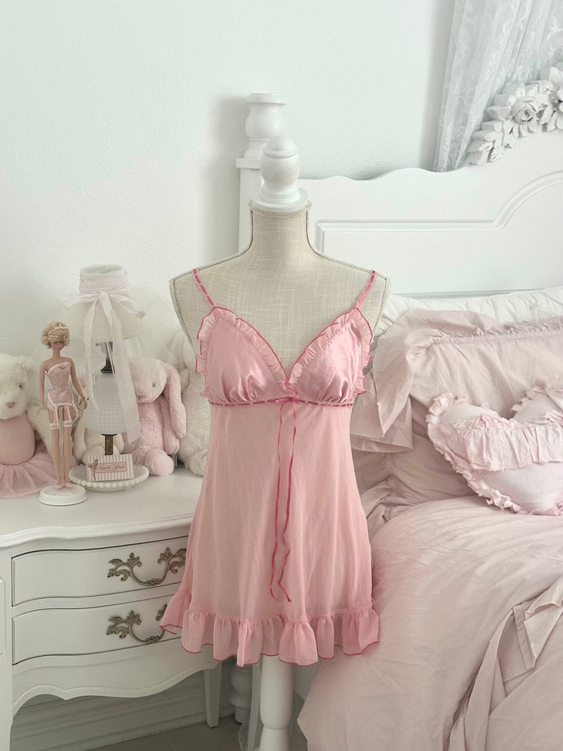 Vintage 2004 Victoria’s Secret Pink Ruffle Slip Dress Size S