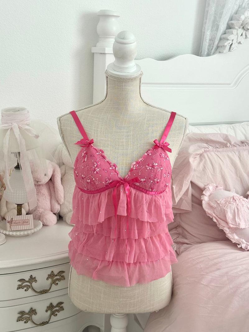 Vintage 2006 Victoria’s Secret Sexy Little Things Pink Ruffle Bustier Cami Top Size M (READ)