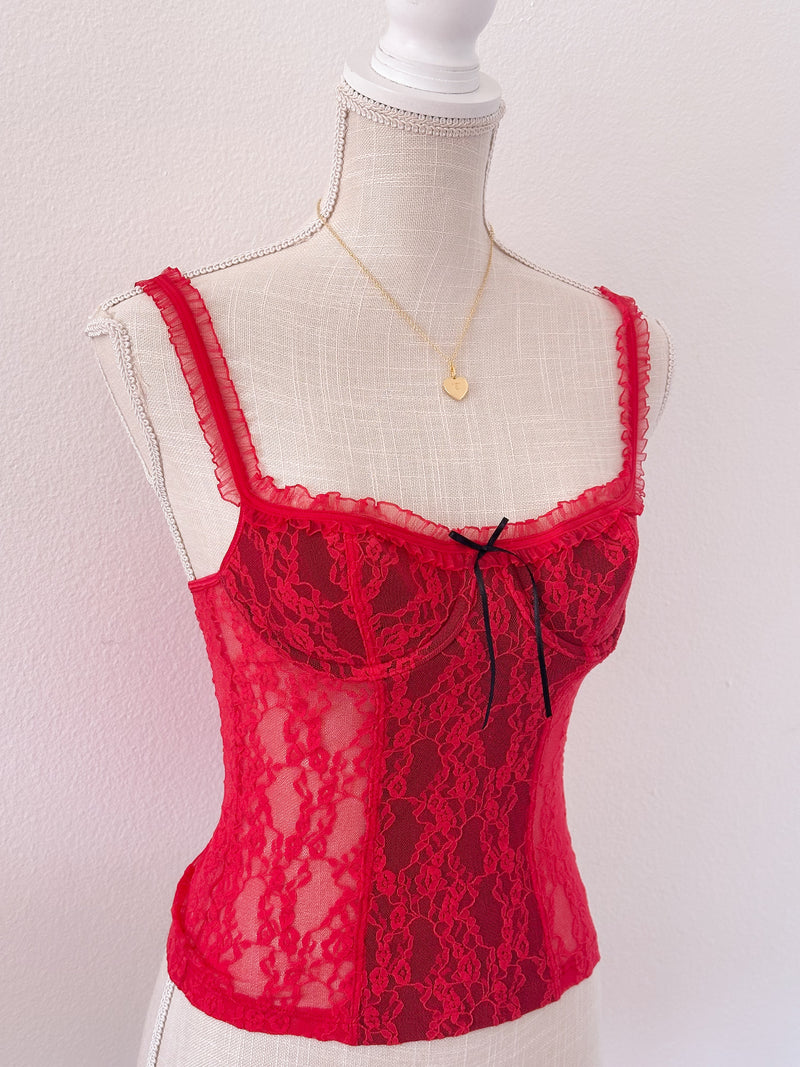 Vintage Victoria's Secret Red and black bustier cami top