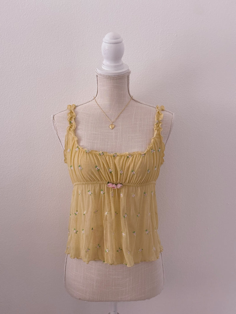 Vintage Victoria's Secret yellow floral milkmaid cami top Size: M