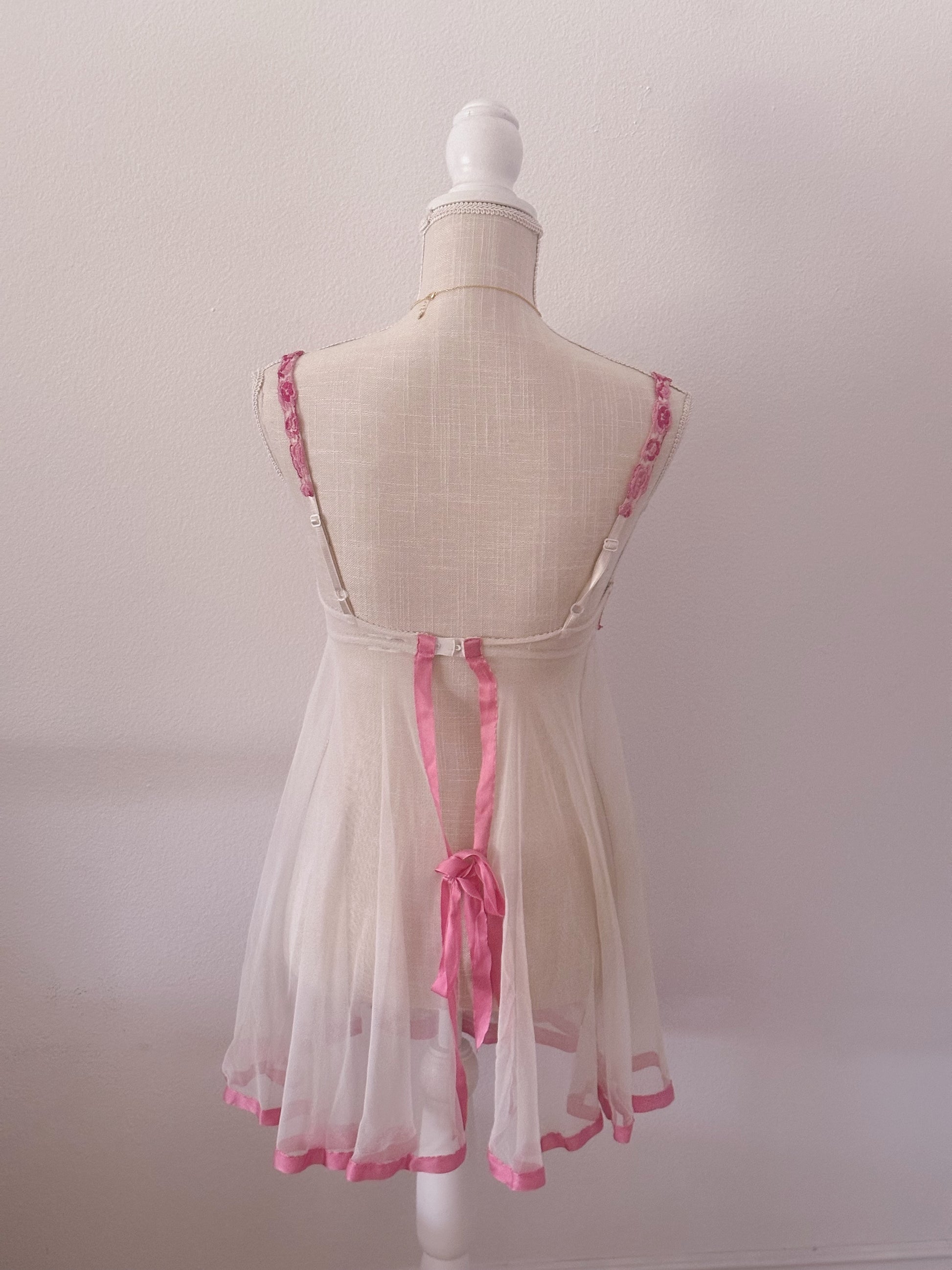 Vintage Victoria's Secret runway white floral fairy babydoll slip dress size: 34 B