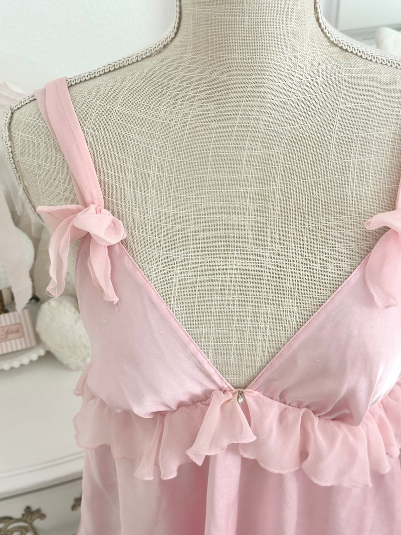 Vintage 2013 Victoria’s Secret Pink Satin Ruffle Cami Top Size: S