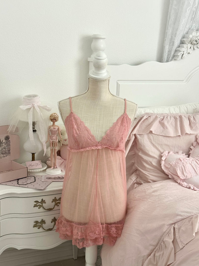 Vintage 2003 Victoria’s Secret Pink Sheer Open Front Babydoll Top Size L