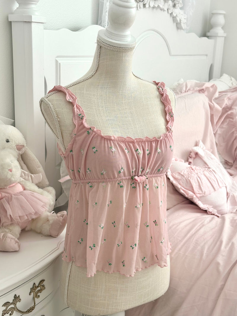 Vintage 2003 Victoria’s Secret Pink Floral Milkmaid Cami Top Size M