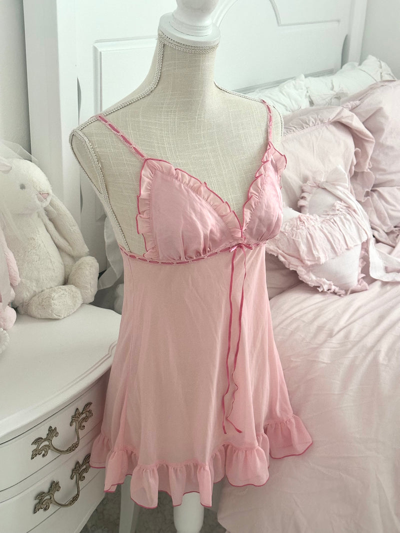 Vintage 2004 Victoria’s Secret Pink Ruffle Slip Dress Size S