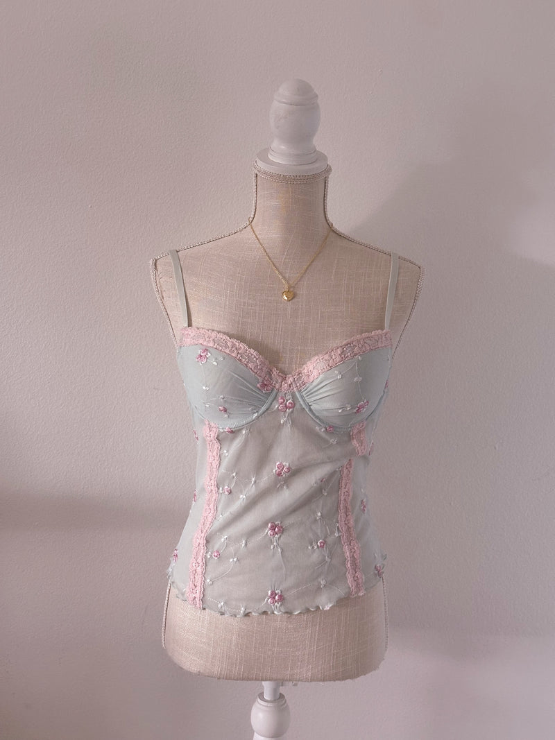Vintage Victoria's Secret, pale, blue and pink corset top size: 36 C