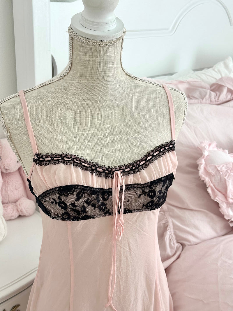 Vintage 2003 Victoria’s Secret 100% Silk Cream & Black Lace Slip Dress Size: M