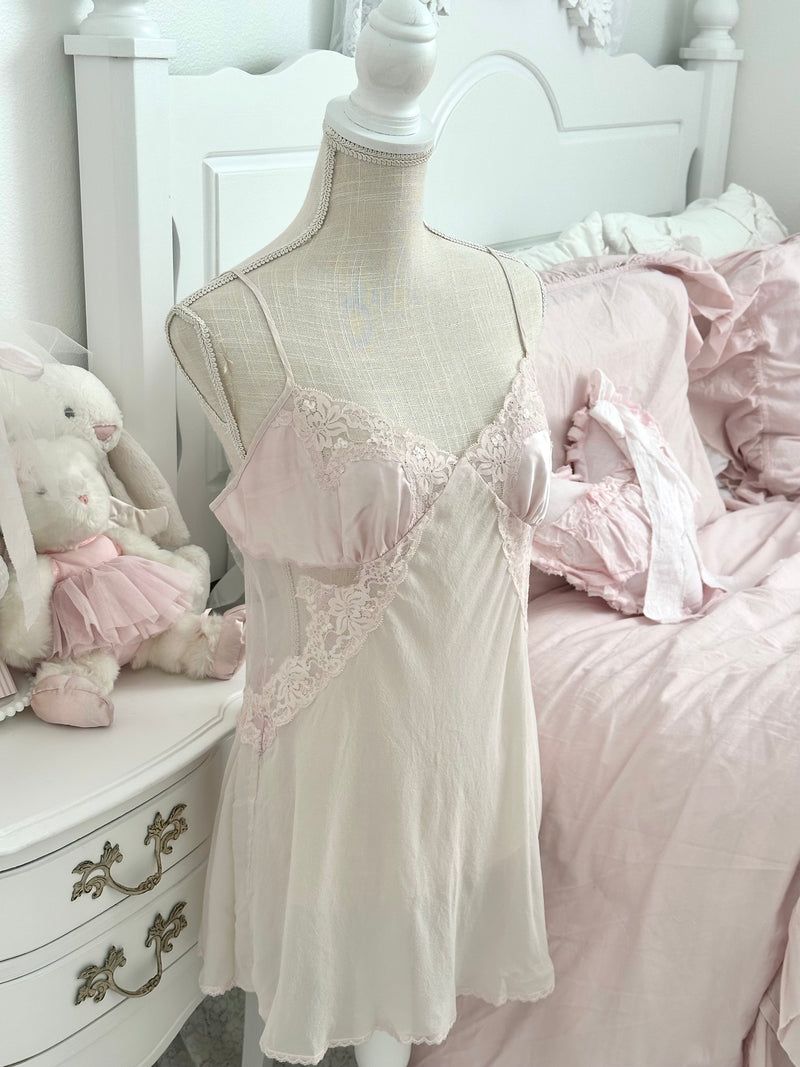 Vintage 2002 Victoria’s Secret Pale Pink Silk & Sheer Lace Slip Dress Size L