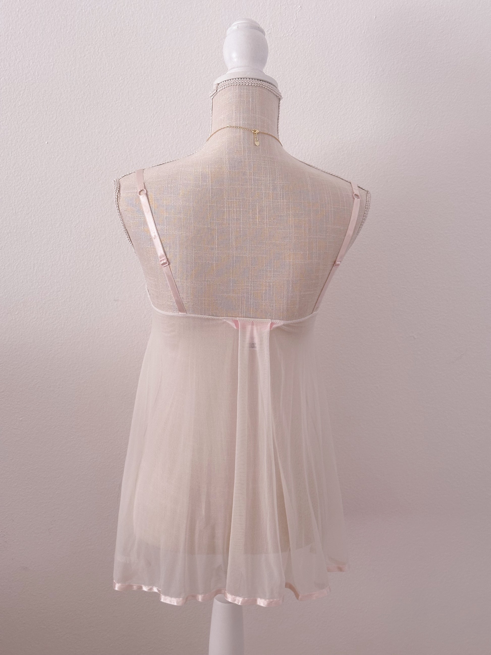 Sabrina Carpenter Vintage Victoria's Secret white and baby pink babydoll slip dress size: xs