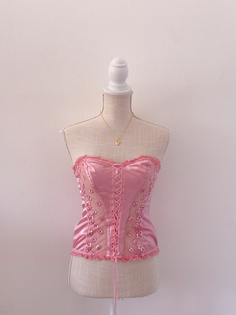 Vintage Victoria's Secret pink queen of hearts Corset Bustier Top size: 34 C