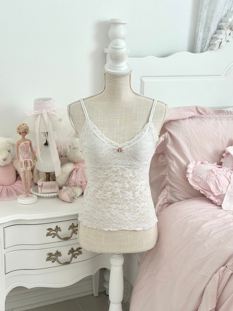 Vintage 2004 Victoria’s Secret Angels Collection White Sheer Lace Cami Top Size M