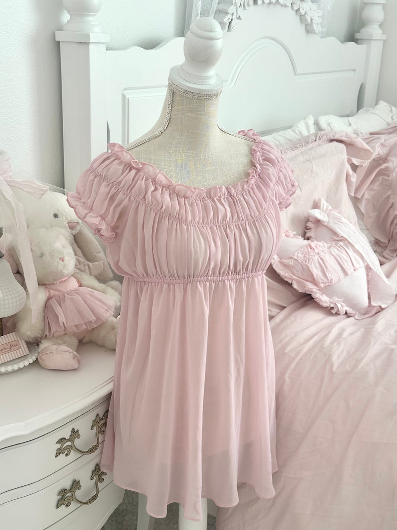 Vintage 2002 Victoria’s Secret Pink Chiffon Ruffle Babydoll Dress Size M