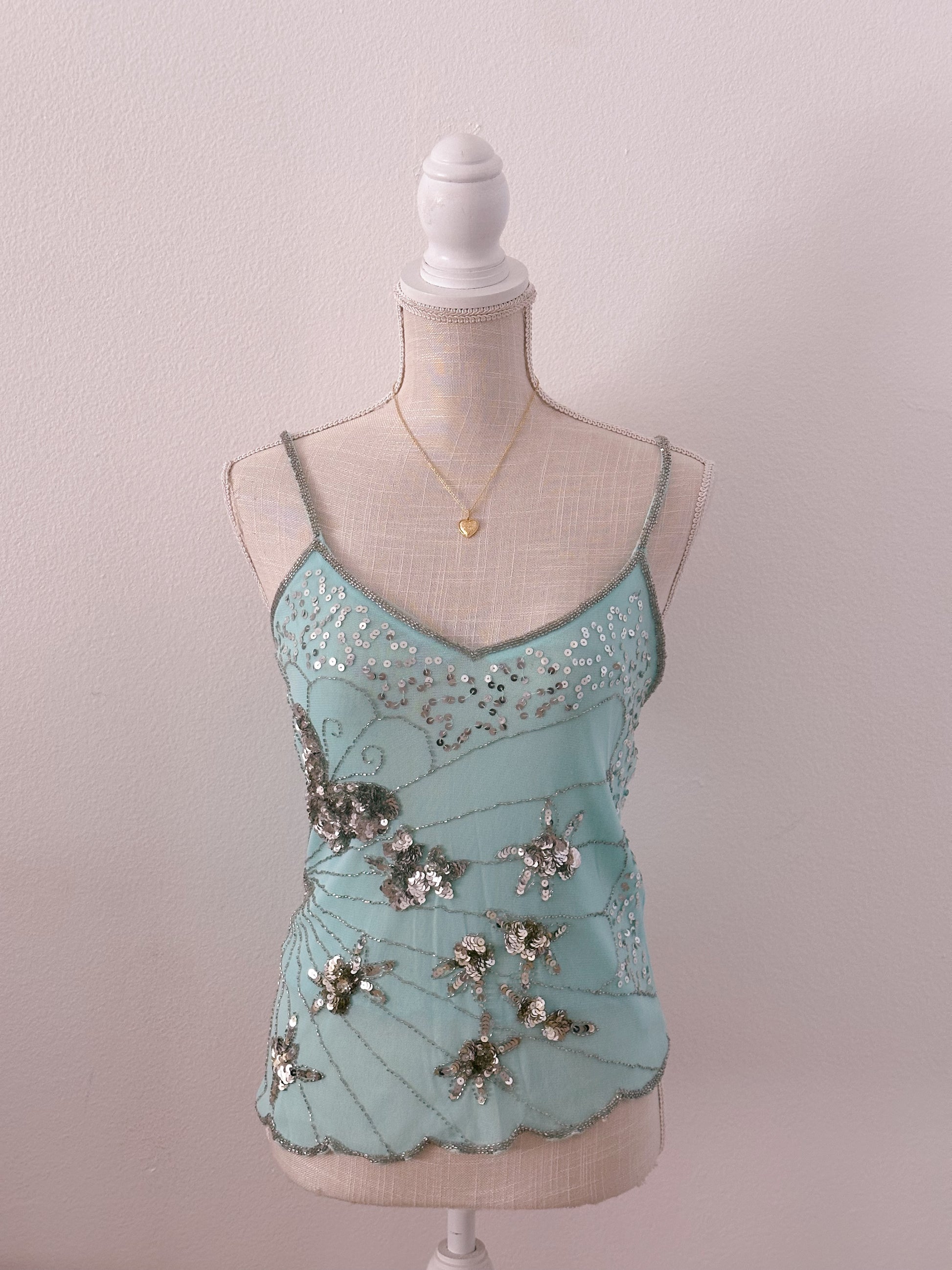 Vintage Wet Seal Blue sequin butterfly top size: Small