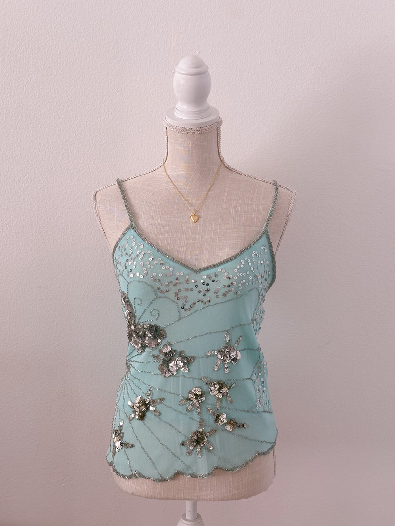 Vintage Wet Seal Blue sequin butterfly top size: Small