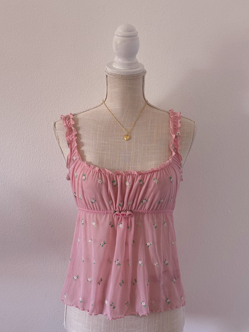 Vintage Victoria's Secret pink floral milkmaid cami top size: S