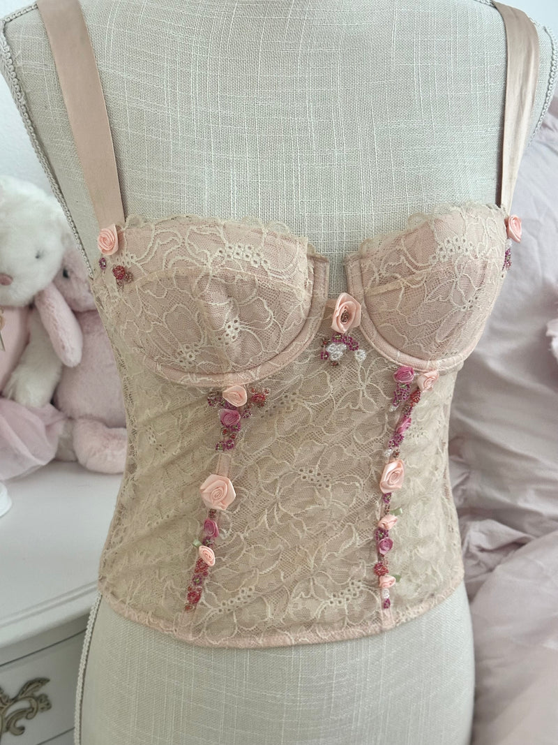 Vintage 2004 Victoria’s Secret Angels Peach Lace Corset Top Size 34B