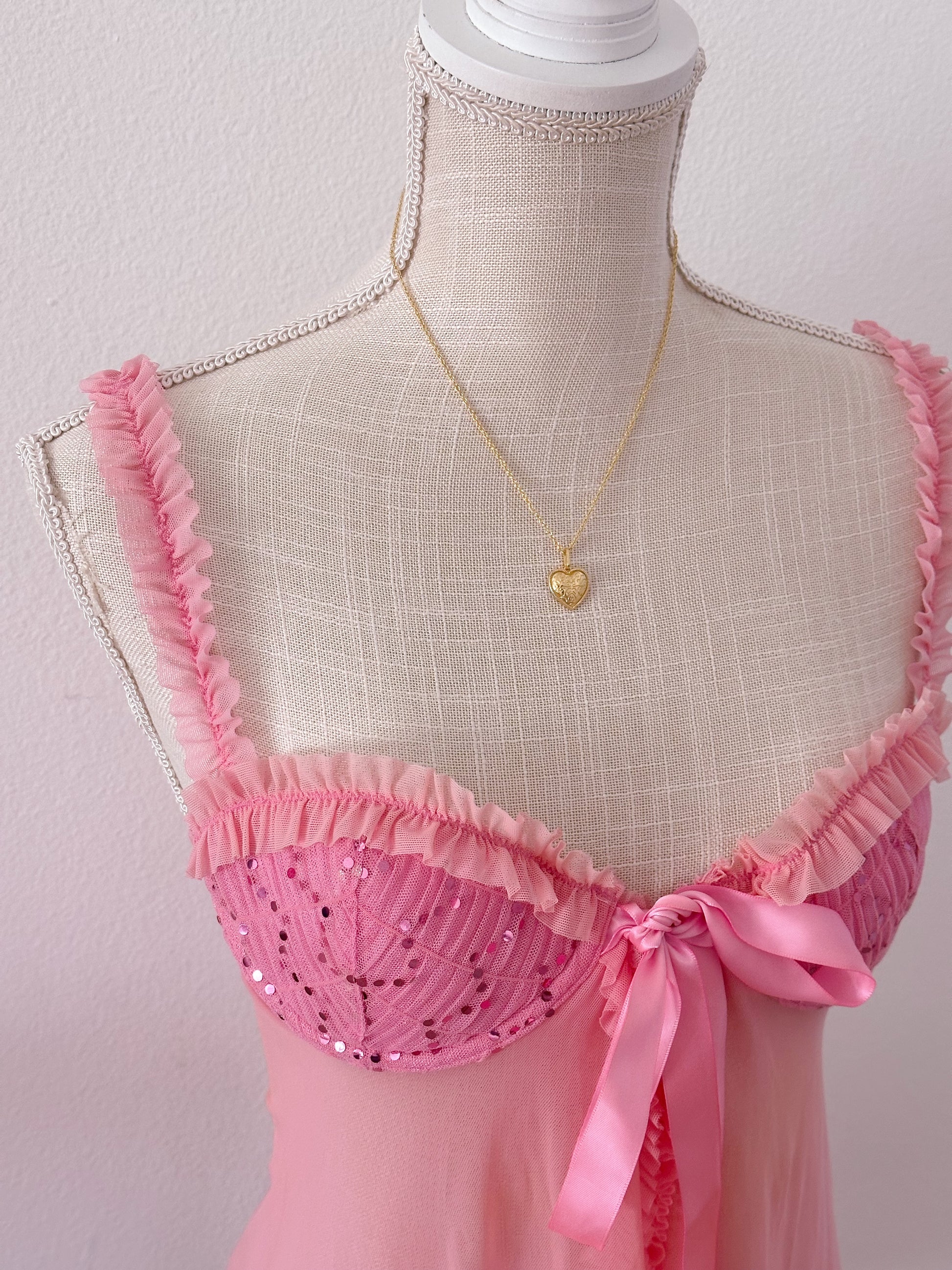 Vintage Victoria's Secret Pink babydoll lingerie sequin top size: 34 B