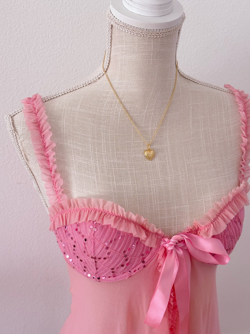 Vintage Victoria's Secret Pink babydoll lingerie sequin top size: 34 B