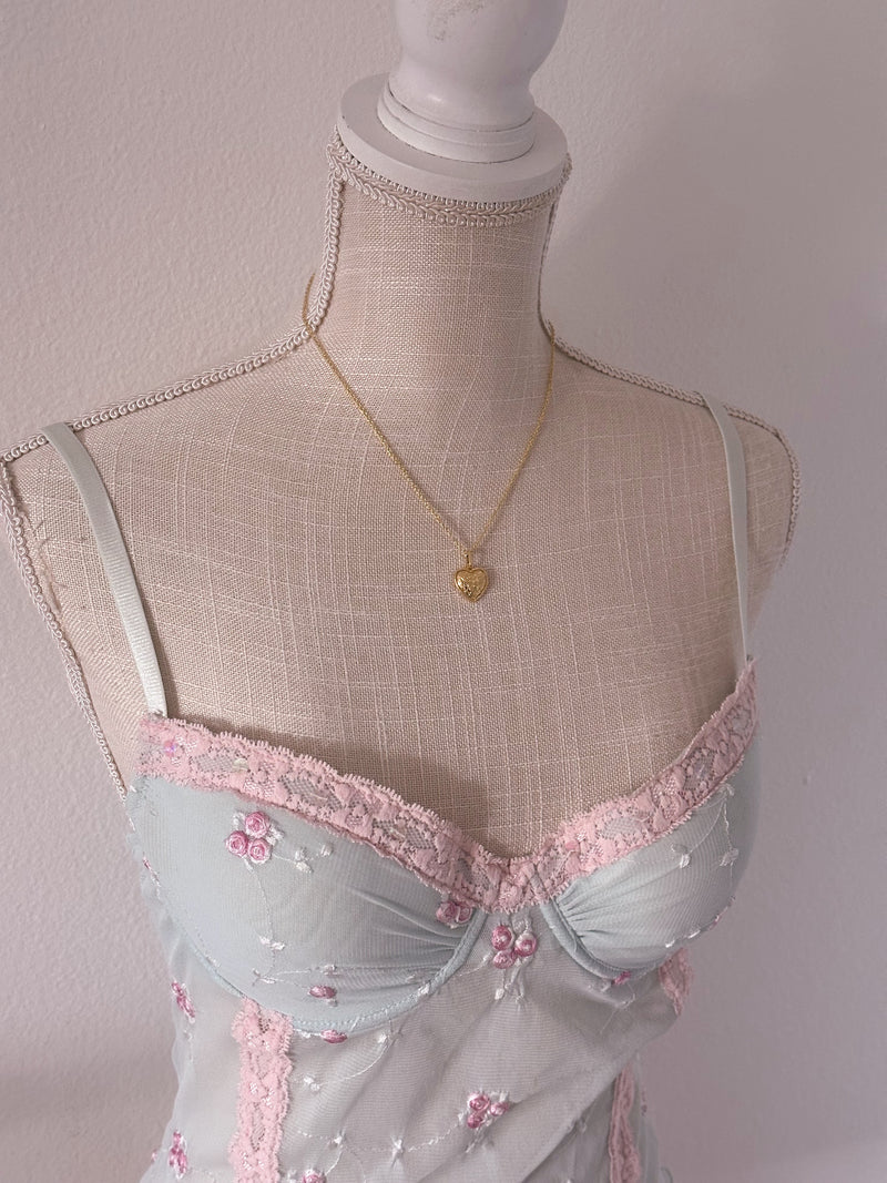 Vintage Victoria's Secret, pale, blue and pink corset top size: 36 C