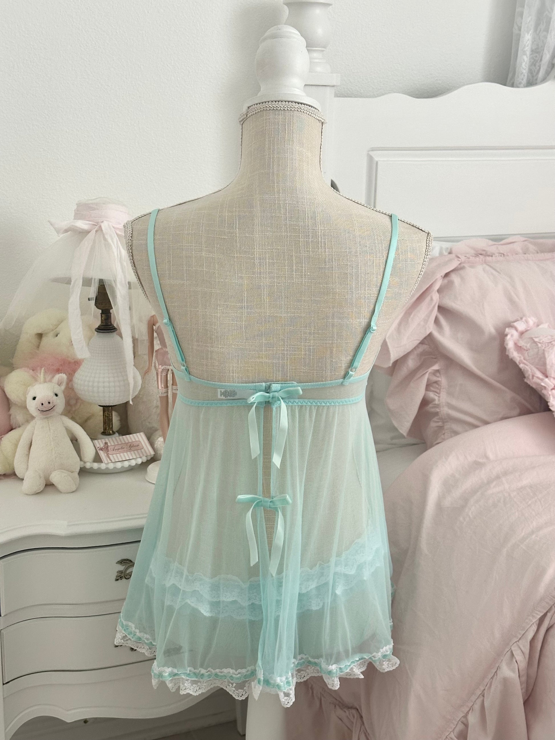 Vintage 2000s Cassandra Intimates Teal Ruffle Babydoll Set Size: S