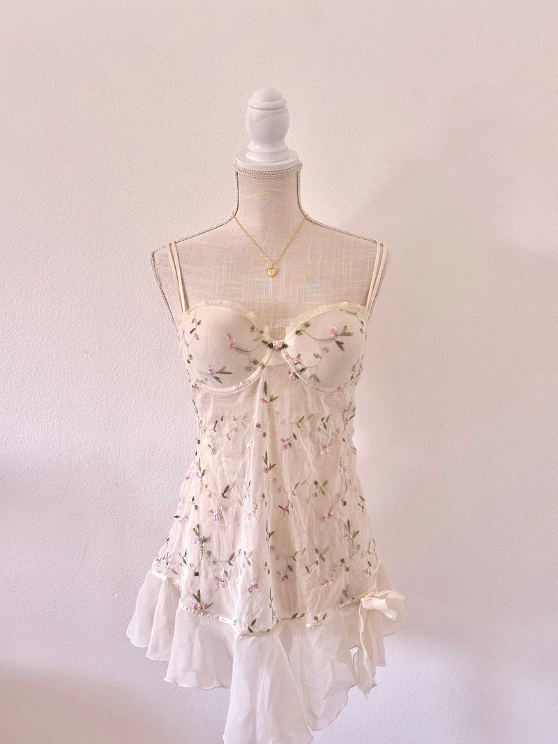 Vintage Hillard & Hanson White Floral Babydoll Slip Dress Size: L