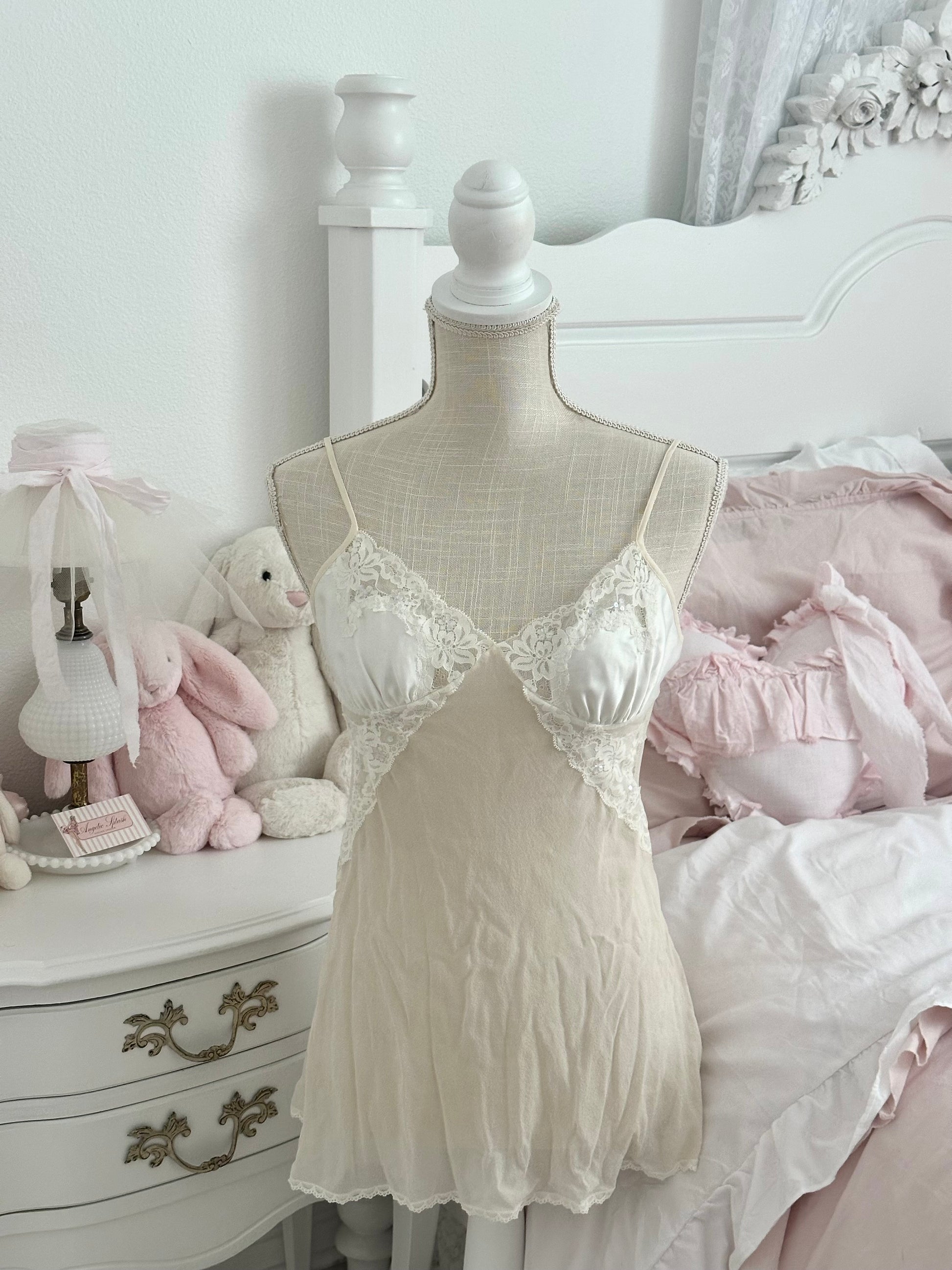 Vintage 2004 sheer white VS babydoll dress with silk size xs