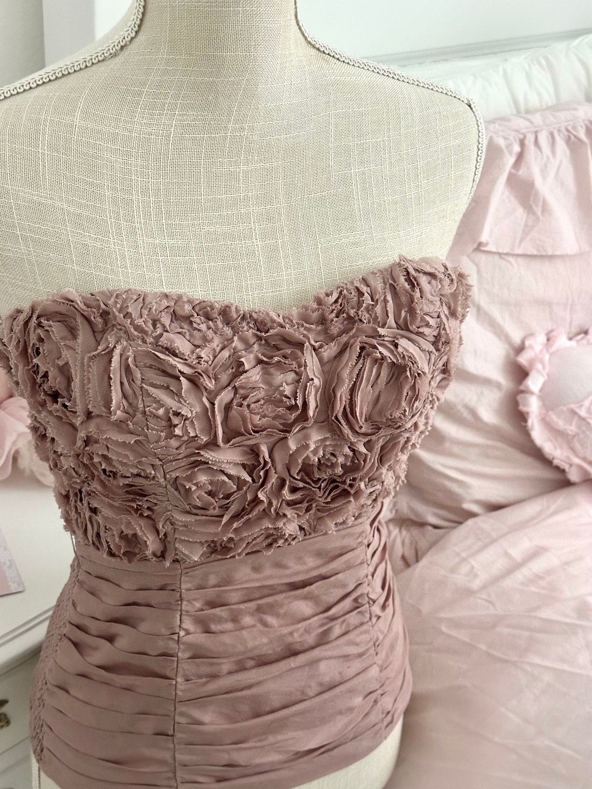 Vintage Y2K Bebe Dusty Mauve Rosette Corset Top Size XS/S