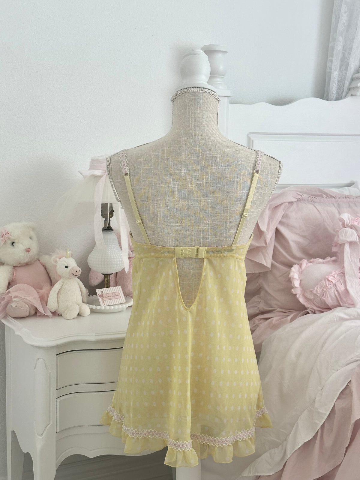Vintage La Senza Yellow Polka Dot Babydoll Slip Dress Size: M