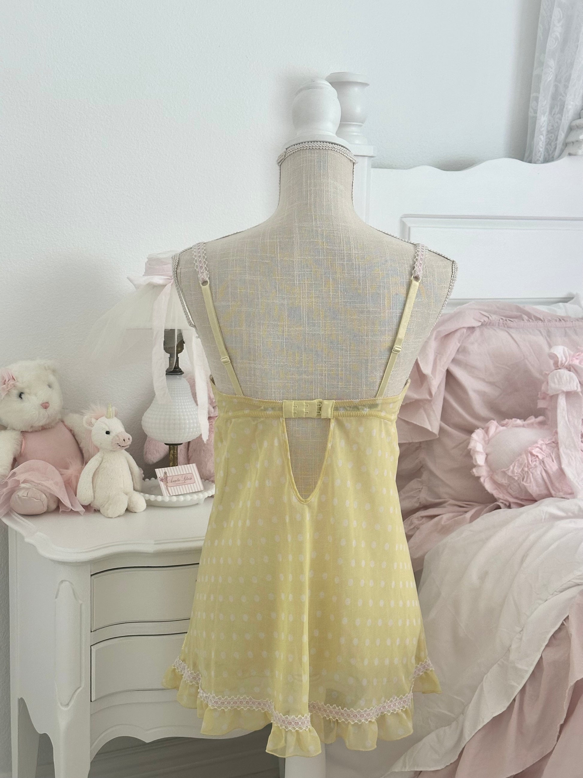 Vintage La Senza Yellow Polka Dot Babydoll Slip Dress Size: M