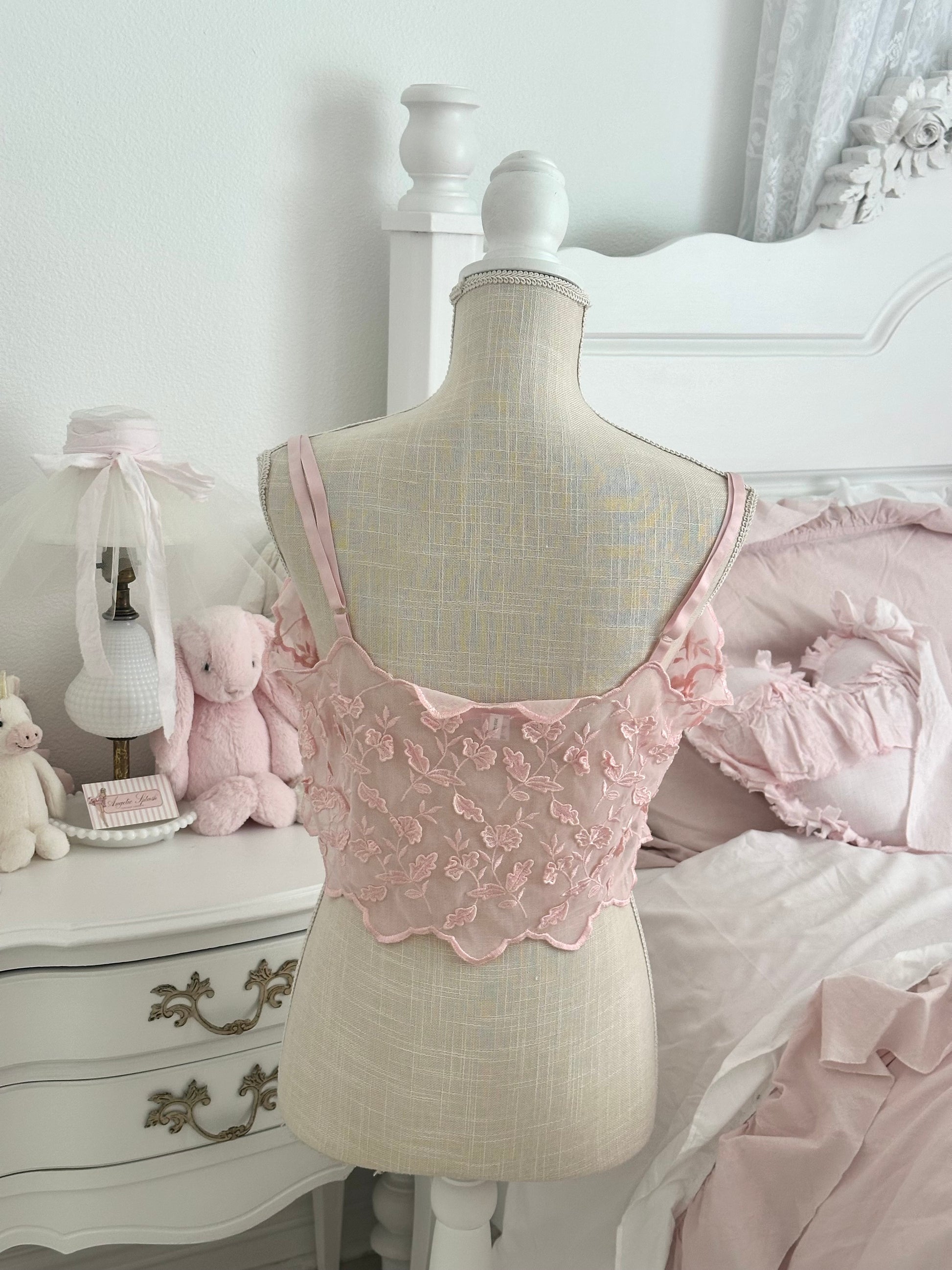 Vintage 2000 Victoria’s Secret Pink Sheer Lace Cami Top Size: XL
