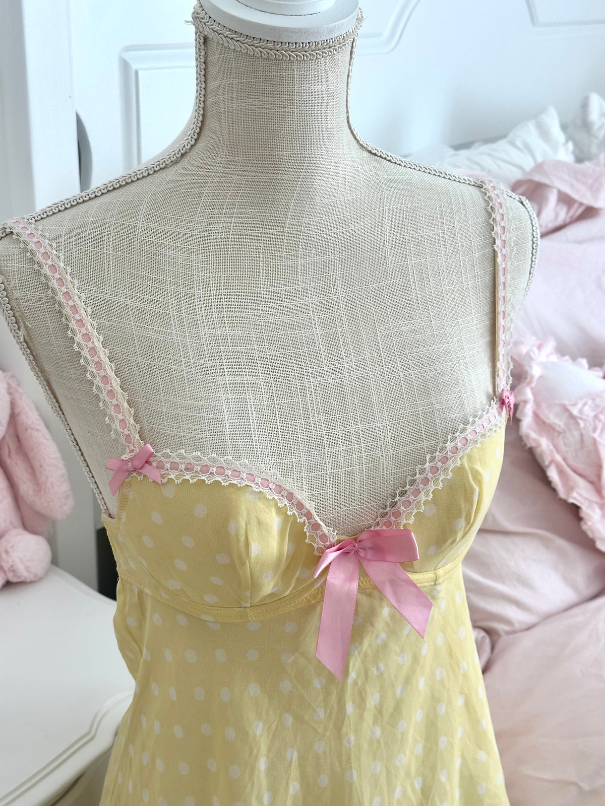 Vintage La Senza Yellow Polka Dot Babydoll Slip Dress Size: S