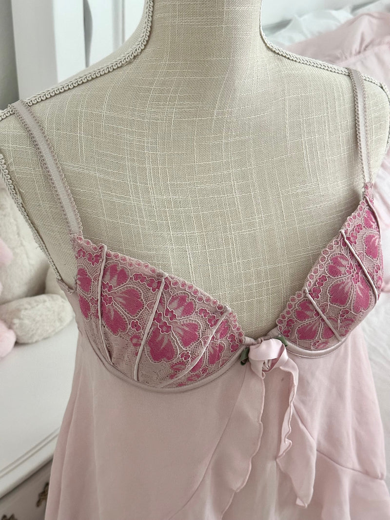 Vintage Y2K Delicates Pink Aurora Babydoll Slip Dress Size: M