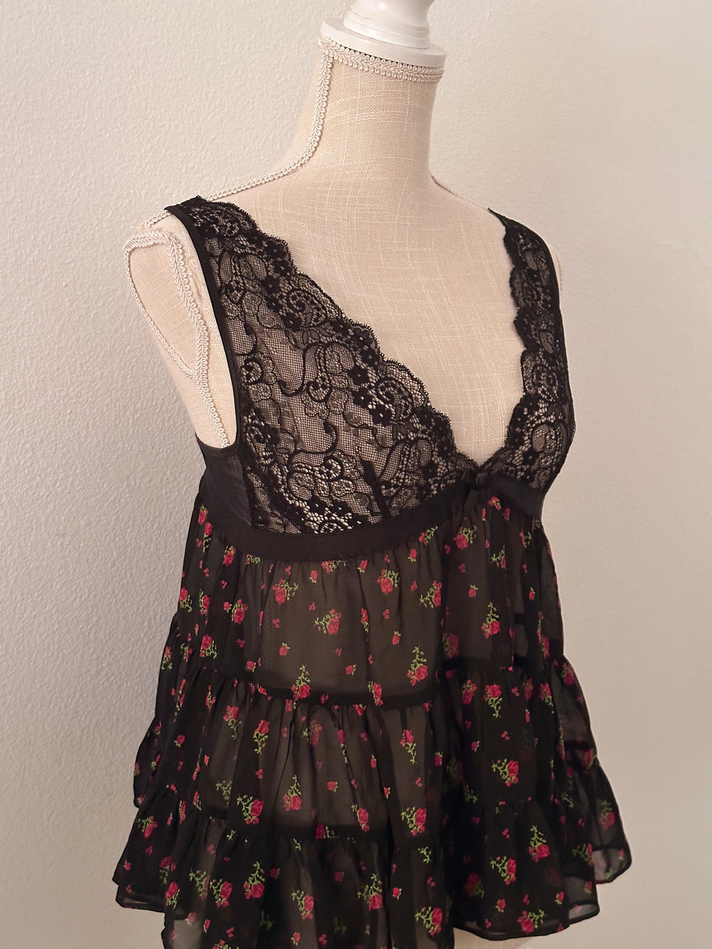 Victoria's Secret black floral sheer cami top from 2006
