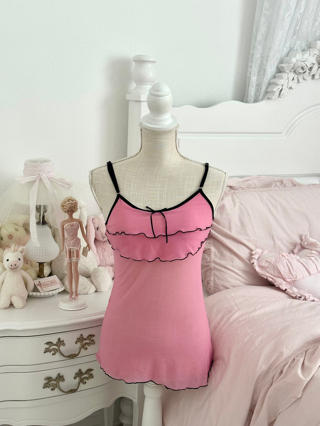Vintage Pink Sheer Ruffle Cami Top Size: S