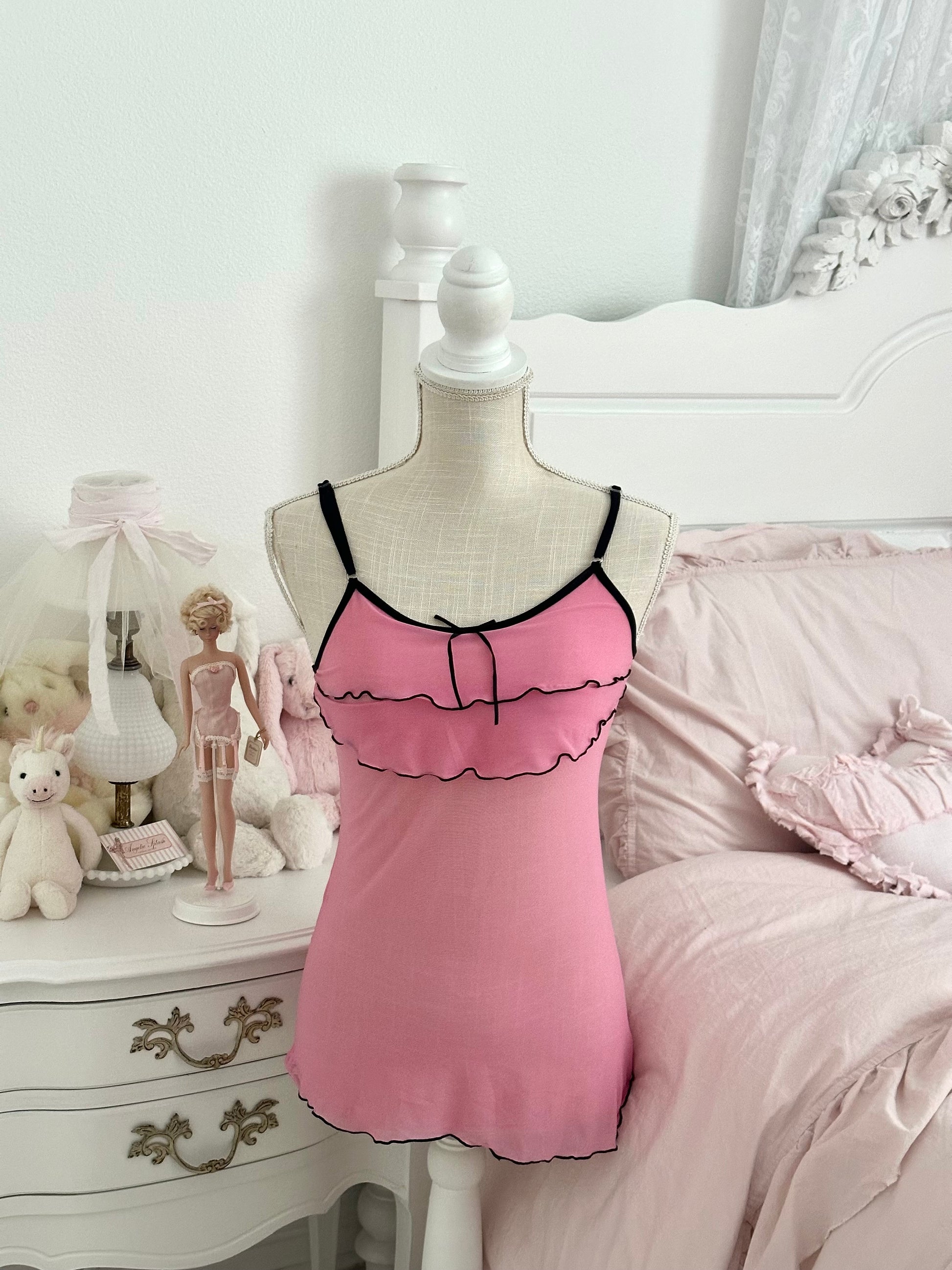 Vintage Pink Sheer Ruffle Cami Top Size: S