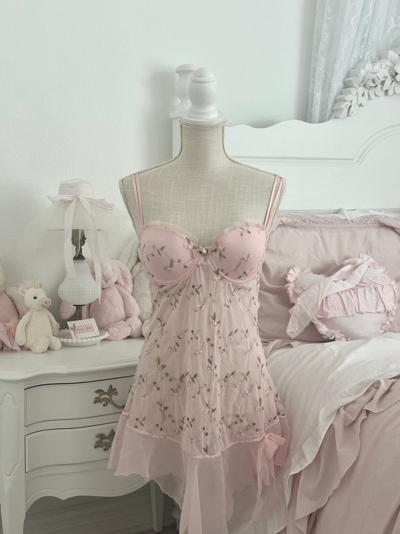 Vintage Ava Rose Pink Sheer Shabby Chic Slip Dress Size: S