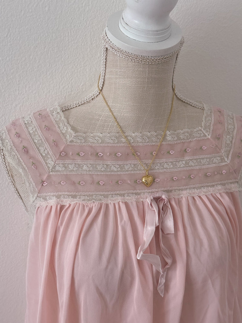 Vintage 1950s pink peignoir shabby chic babydoll slip dress size: S