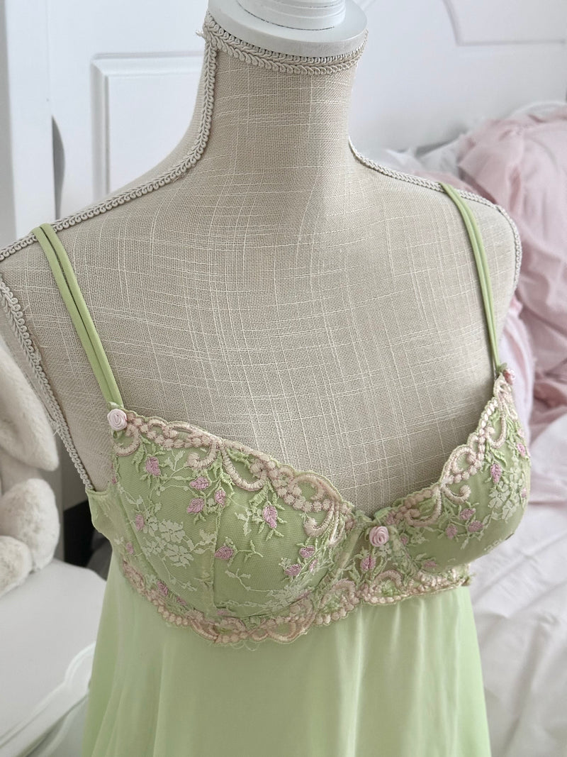 Vintage Y2K Delicates Green Fairy Babydoll Slip Dress Size: M