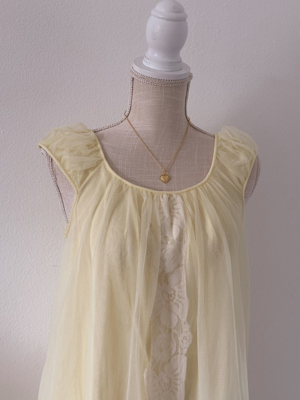 Authentic true vintage 1950's peignoir yellow robe and slip dress set with puff sleeves.