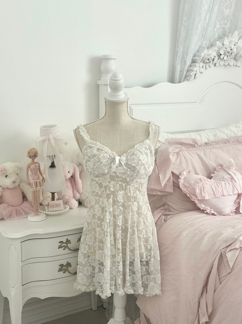 Vintage Cinema Étoile White Lace Babydoll Slip Dress Size XL